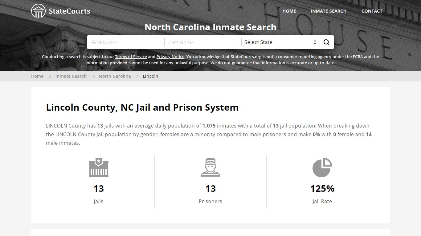 Lincoln County, NC Inmate Search - StateCourts