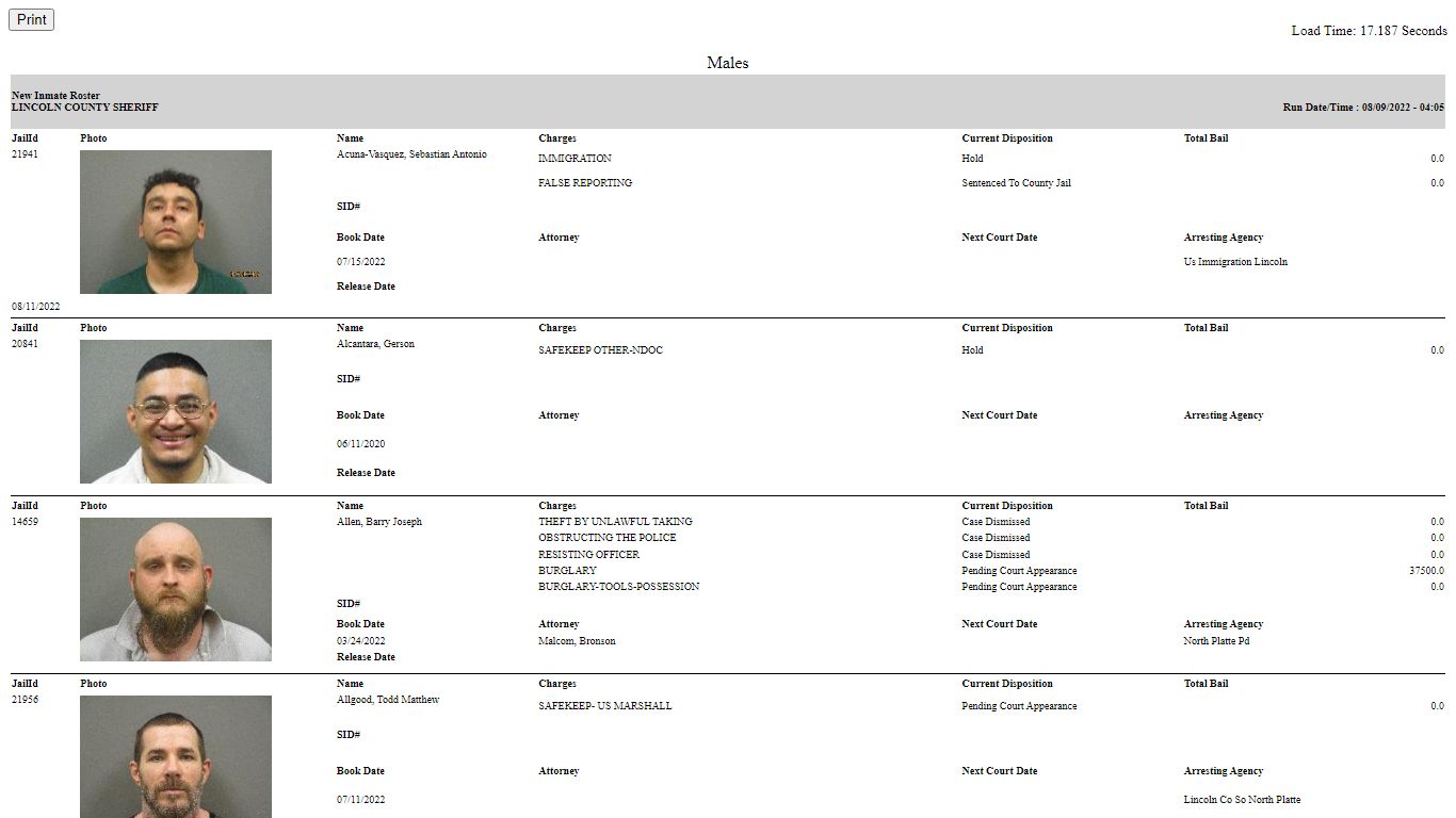 Lincoln County Sheriff - New Inmate Roster